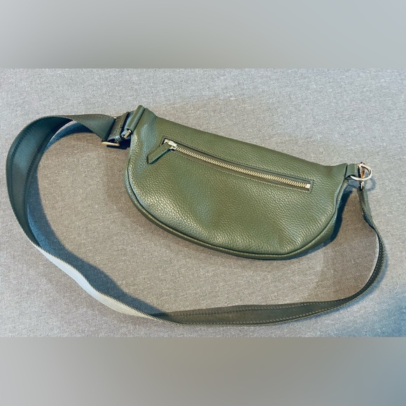 Quince Pebbled Italian Leather Olive Green Belt Bag - Picture 10 of 13